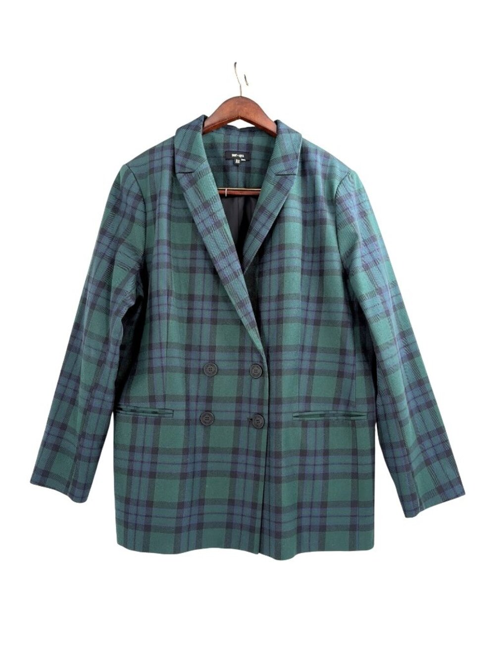Saint + Sofia Cambridge Academia Double-Breasted Tartan Plaid Blazer Womens 16